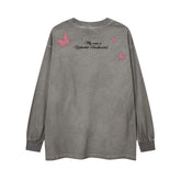 Men Long Sleeve T Shirt Butterfly Print Distressed and Dirty